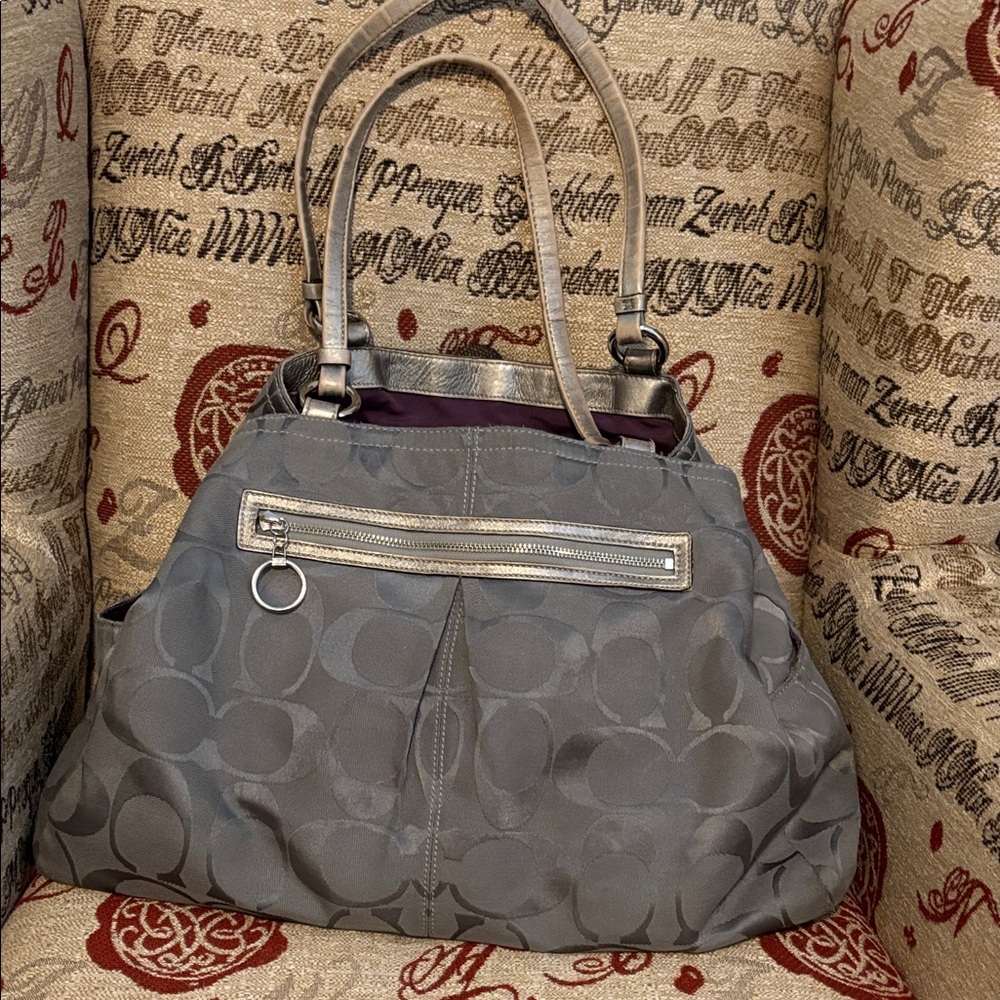Coach Charcoal Shoulder Bag with Silver Details